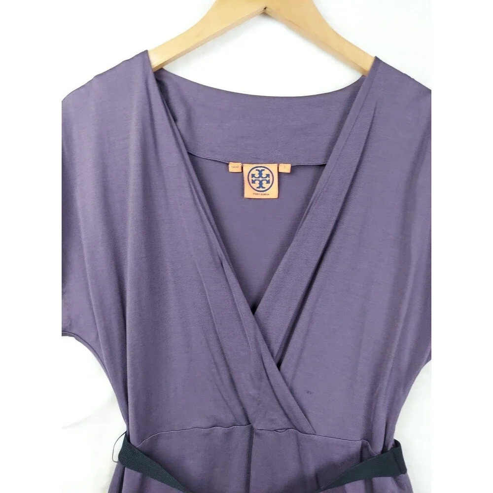 Tory Burch Dress Womens Small Garnet 100% Silk V-Neck Stretch Belted Office Work